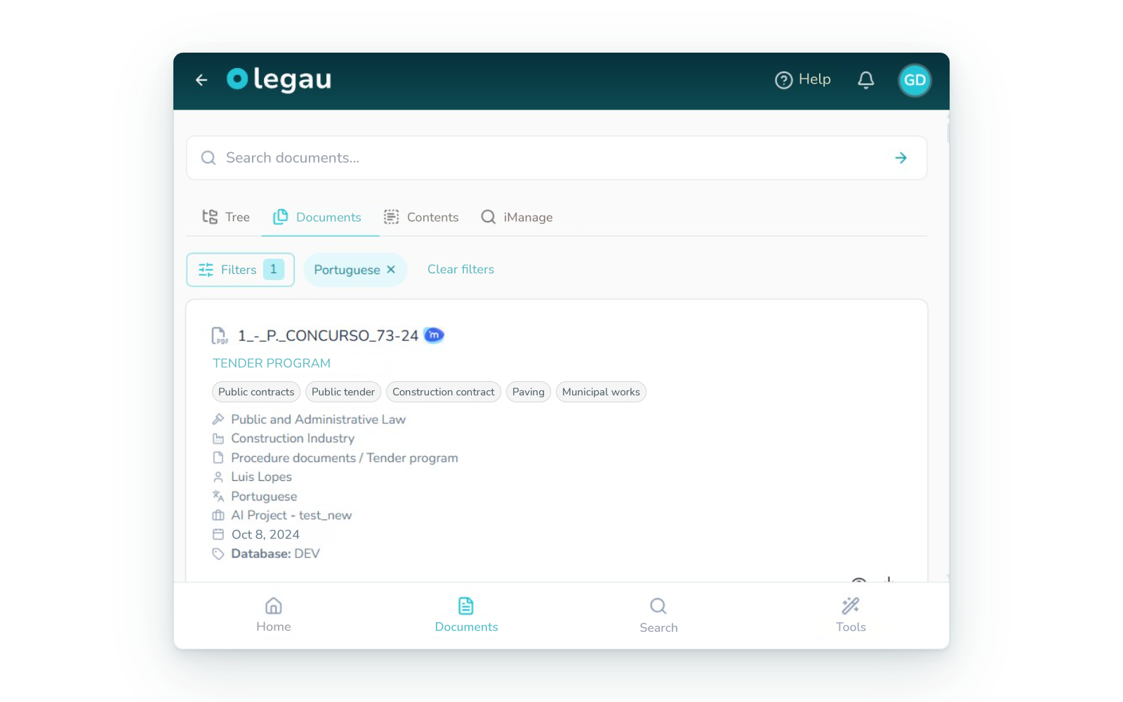 Internal standards and search in the document management system.