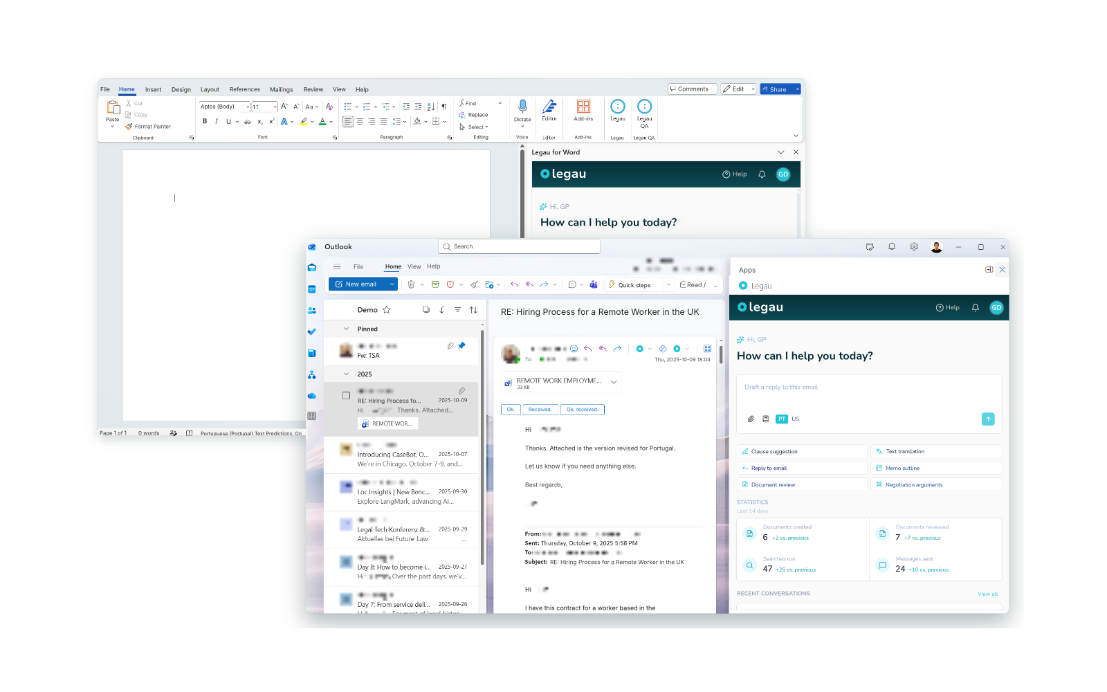 Legau in Word, in Outlook and connected to the document management system.